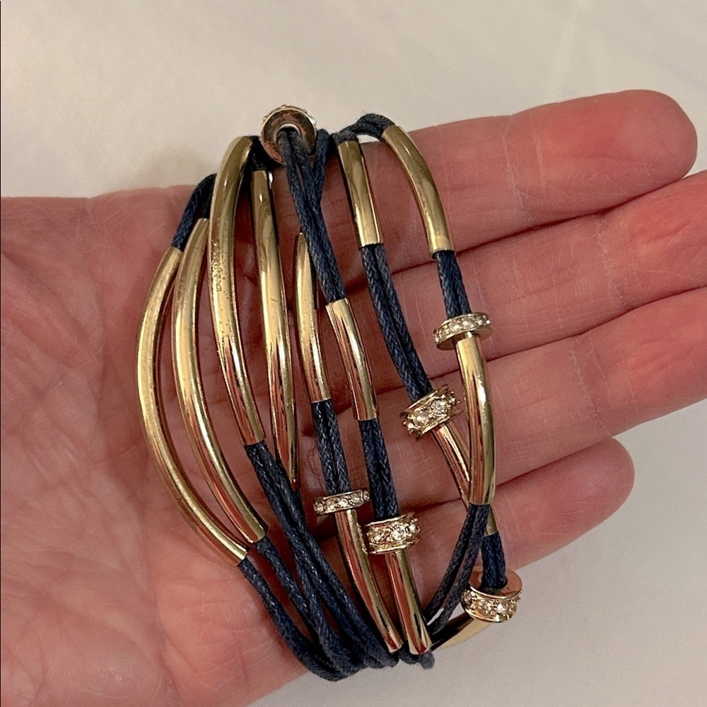 Blue and Gold with Rhinestone Multi Strand Bracelet - Picture 2 of 4